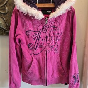 🤎 Hurley Pink and Purple Embroidered Jacket 10-12